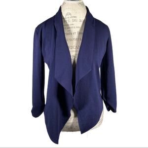 Michelle Lynn Dark Blue Draped Open Front Lightweight Long Sleeve Cardigan Small